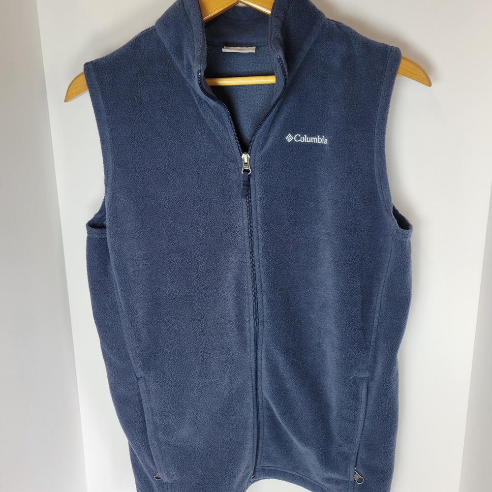 Columbia Mens XL Navy Blue Fleece Full Zip Vest Mock Neck Sleeveless Jacket